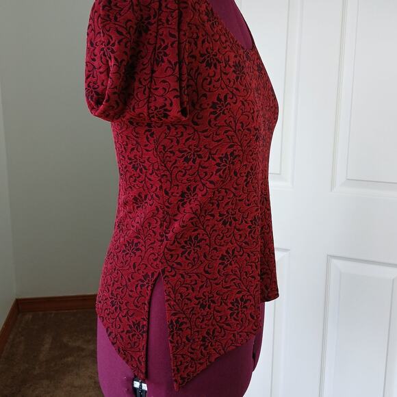 Rabbit Designs Vintage 80s Floral Blouse 10M long sleeve red black shoulder pads - Picture 5 of 16